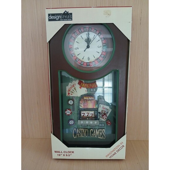 DesignStyles Casino Wall Clock 19x9.5 Hanging Roulette Table Shadow Box - Picture 2 of 14